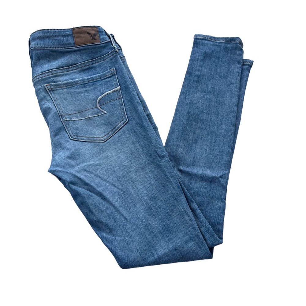 American Eagle Women’s Size 4 Regular Light Wash Super Super Stretch Jeggings - Picture 3 of 15